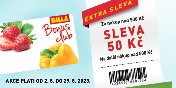 Extra sleva za nákup nad 500 Kč s BILLA Bonus Club kartou