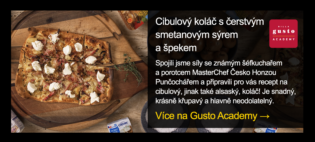 Cibulový koláč s čerstvým smetanovým sýrem a špekem